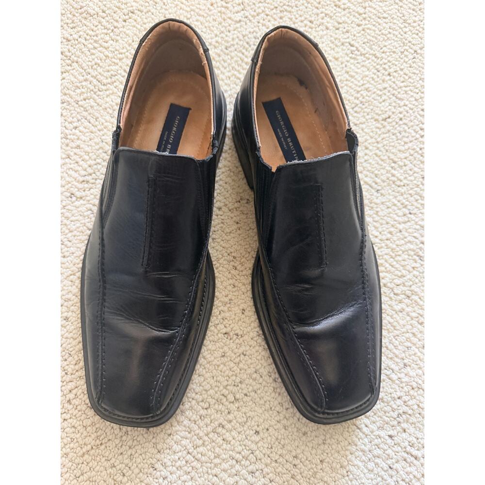 Giorgio Brutini Mens Black Leather Slip On Bike Toe Loafers 11.5 D Made Italy